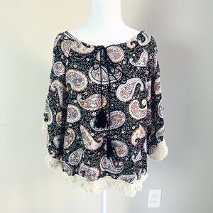 CYN Paisley Fringed Dolman Sleeved Top Large